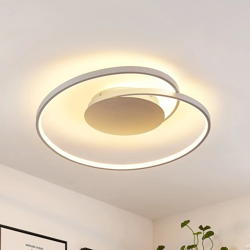 Lámpara LED de techo Lucande Enesa, 63 cm, Plata, CCT y Atenuable