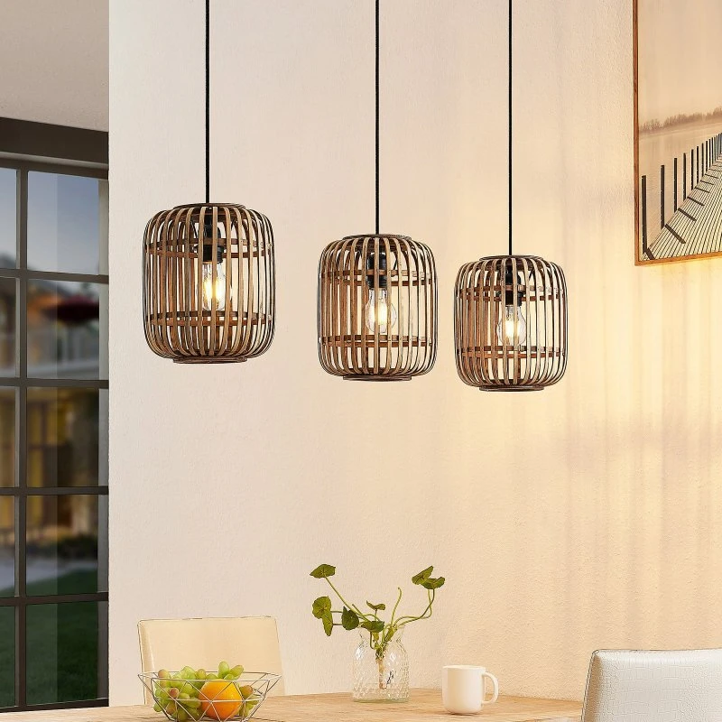 Lindby Lámpara Colgante Canyana de Ratán Natural, 3 Luces, 105 cm