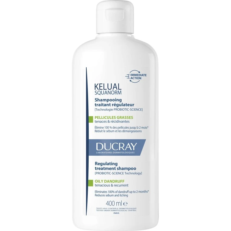 Ducray Kelual Squanorm Champú Anticaspa Grasa, 400 ml