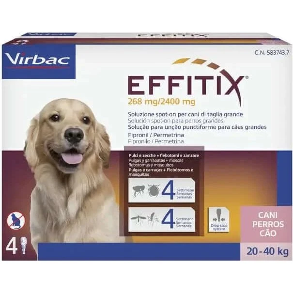Virbac Effitix L Antiparasitario para Perros Grandes (20-40 kg) - 4 Pipetas