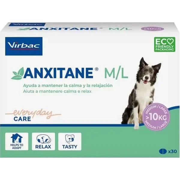 Virbac Anxitane M/L, 30 comprimidos relajantes para perros +10Kg