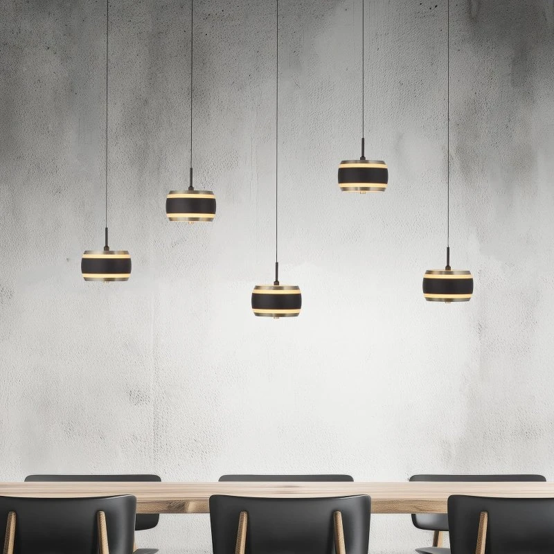 Lámpara colgante LED PURE Falling Rings negra, 101 cm, 5 luces