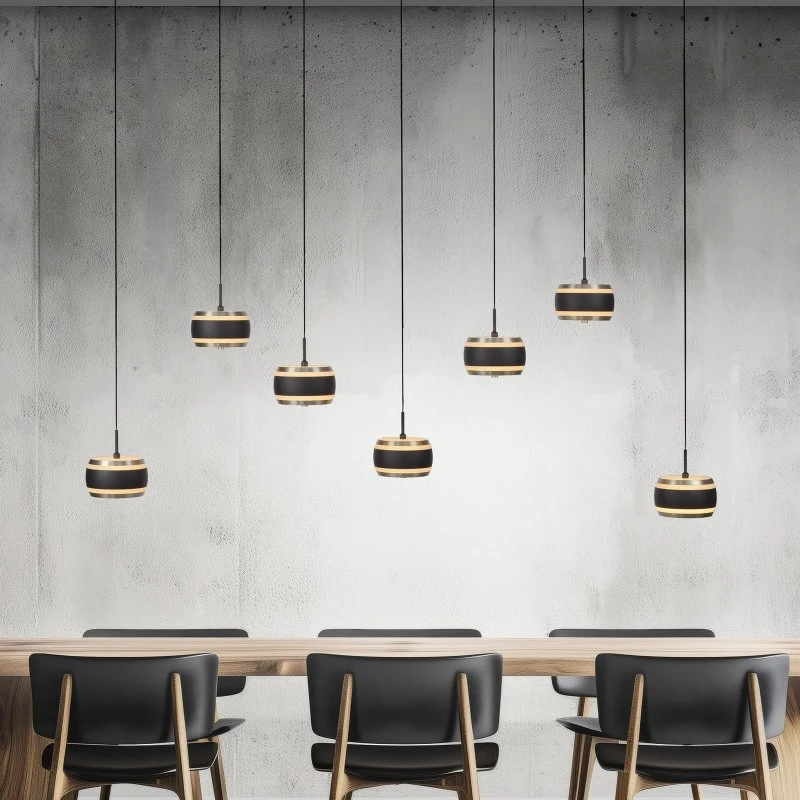 Lámpara colgante LED PURE Falling Rings, negra, 132 cm, 7 luces