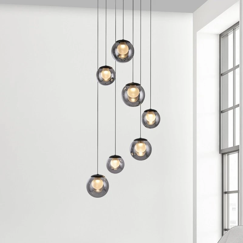 Lámpara colgante LED Popup PURE, gris ahumado, Ø 40 cm, 7 luces