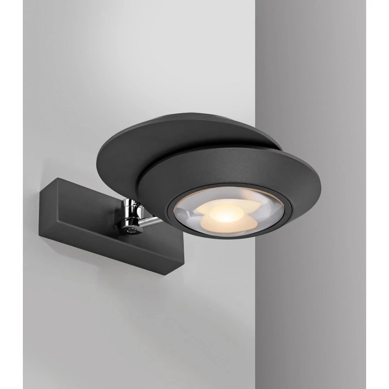 Aplique de pared LED PURE Oculis, negro, 30 cm, hierro y cristal