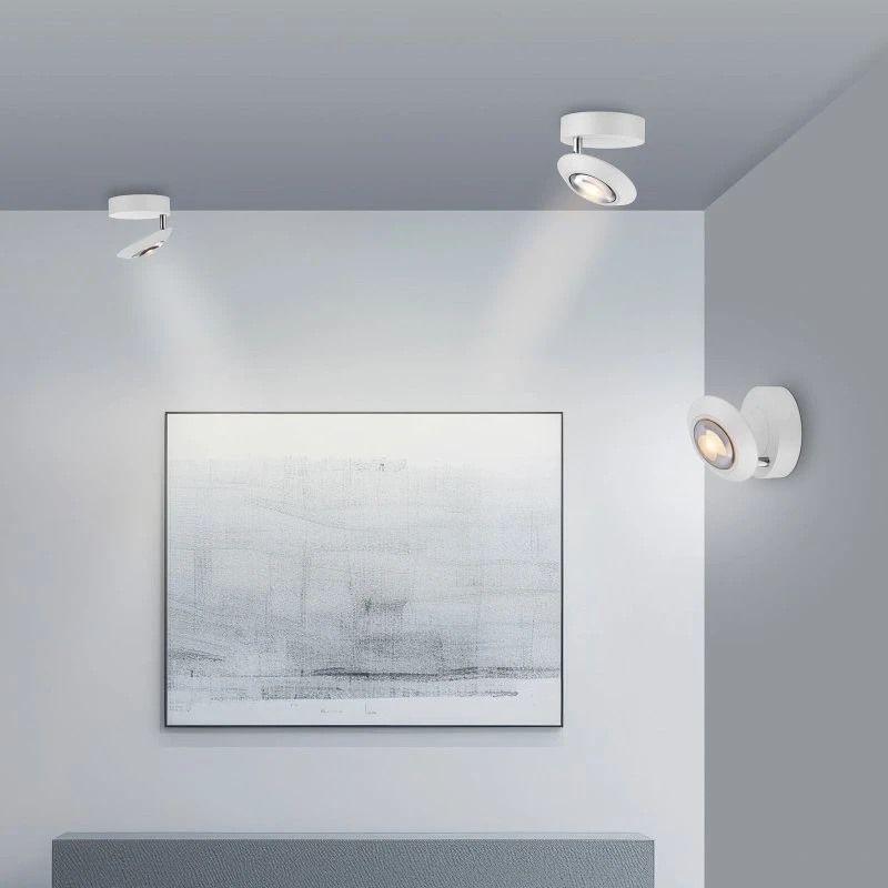 Lámpara LED de techo Oculis PURE, blanca, Ø 15 cm, hierro y cristal