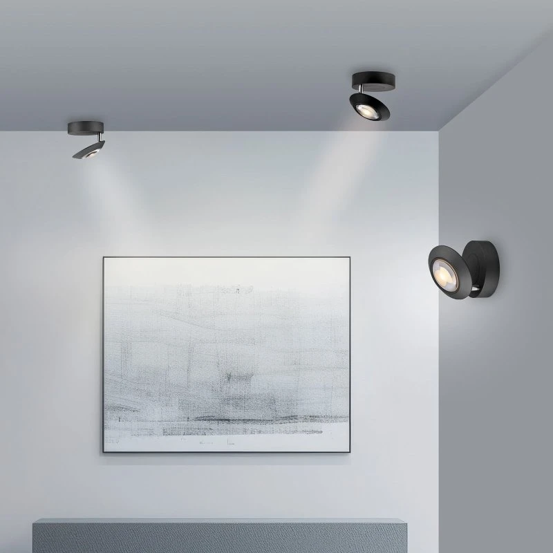 Lámpara LED de techo Oculis PURE, negra, Ø 15 cm, hierro y vidrio