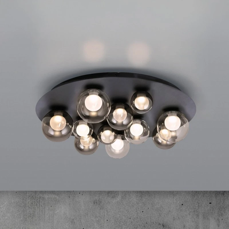 Lámpara LED de techo PURE Popup, gris/gris ahumado, Ø 60 cm, 11 luces