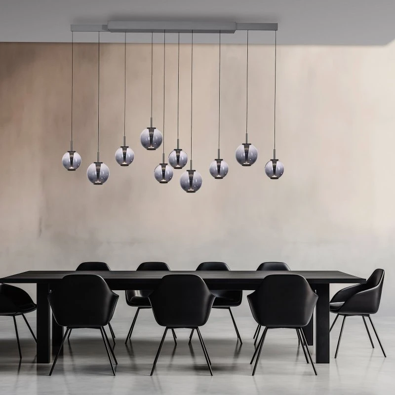 Lámpara colgante LED E-Infinity PURE gris, 198 cm, 10 luces