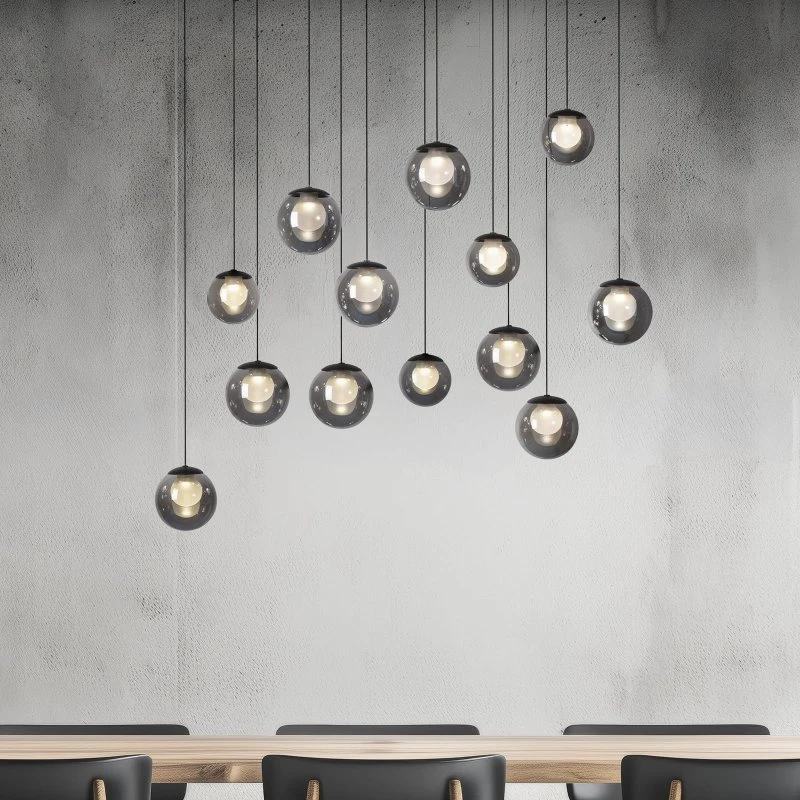 Lámpara colgante LED PURE Popup, 13 luces, Gris Ahumado, 100 cm