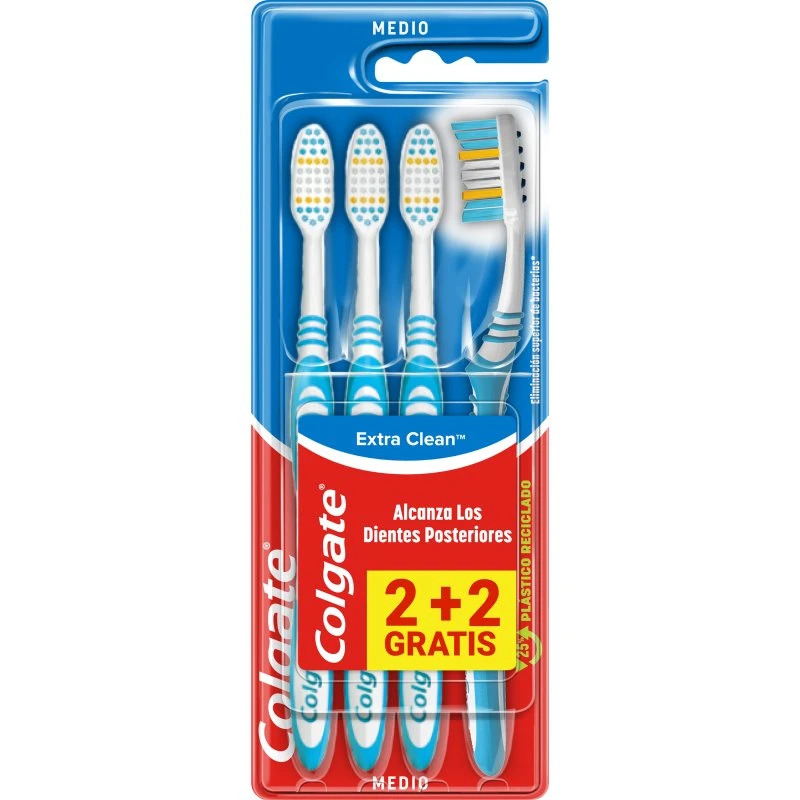 Colgate Extra Clean Cepillo de Dientes Medio 4 uds