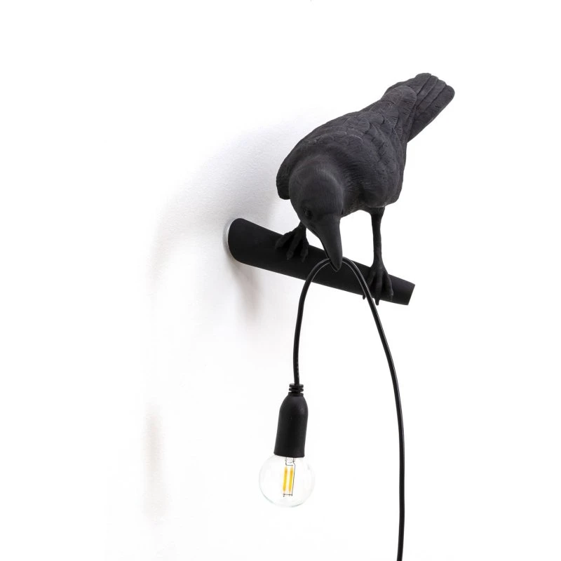 Seletti Bird Lamp Aplique de Pared Negro - Pájaro Mirando a la Izquierda