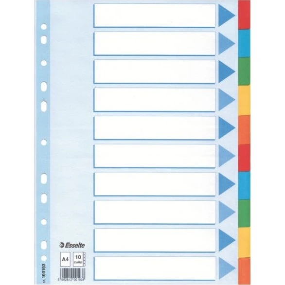 Esselte 100193 Separadores A4 10 Pestañas Color