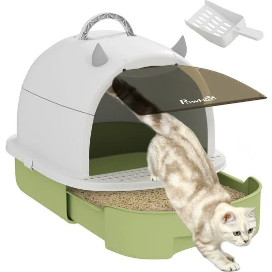 PawHut Arenero Cerrado 40,5x52x39 cm Blanco y Verde