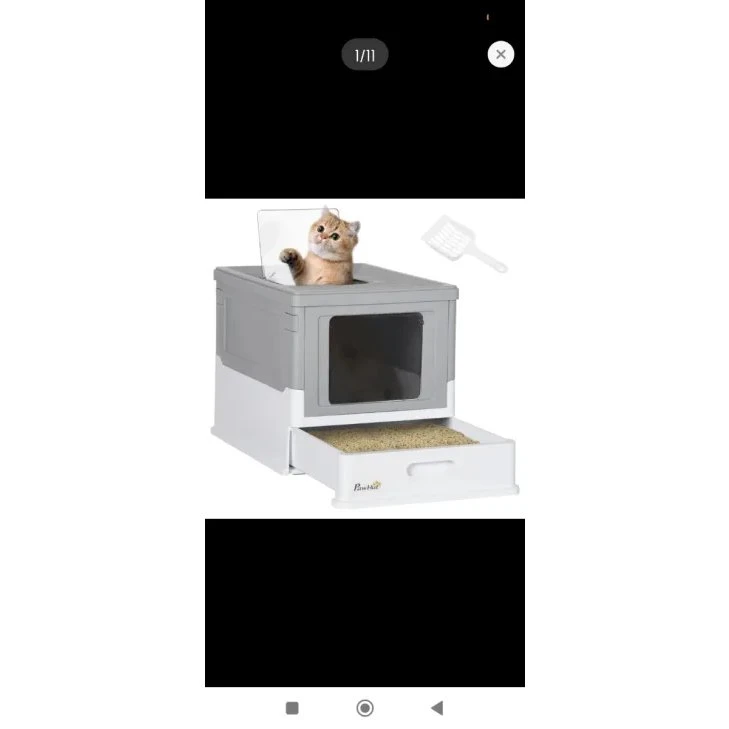 PawHut Arenero Cerrado Plegable Gris/Blanco 36,7x35,5x47,5 cm