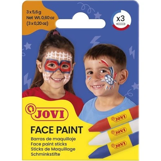 JOVI Face Paint Adventure 3 Barras Blanco, Rojo, Azul