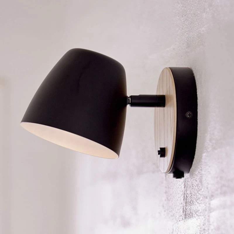 Nordlux Aplique de Pared Theo Black con Madera de Fresno