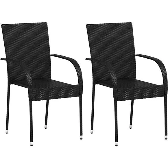 vidaXL Sillas Apilables Ratán Sintético Negro 2 Unidades