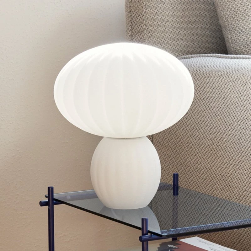 Hübsch Lámpara de Mesa Kumu Blanca de Vidrio Estriado, 28 cm