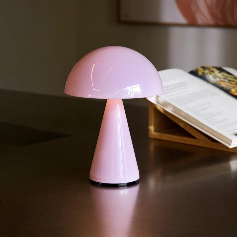 HÜBSCH Lámpara de mesa Mush Mini LED recargable, rosa, 15 cm