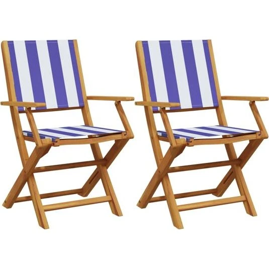Marca: Silla Plegable de Acacia con Tela Azul y Blanco