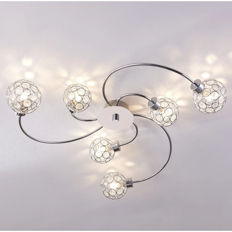 Lindby Plafón Tyron, Ø 65 cm, Cromo y Cristal