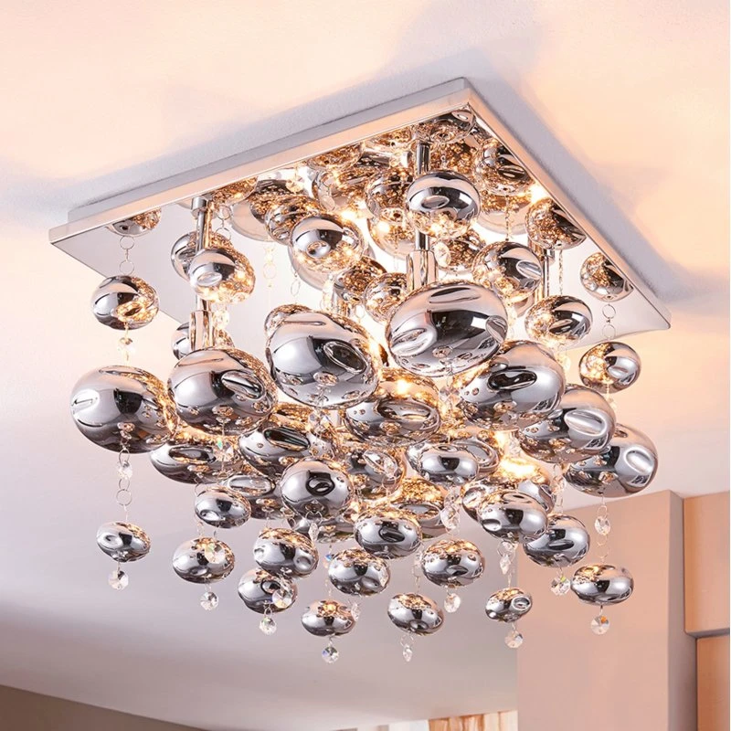 Plafón Lindby Esfera Gris Humo, Cristal, 4 Luces, 35cm