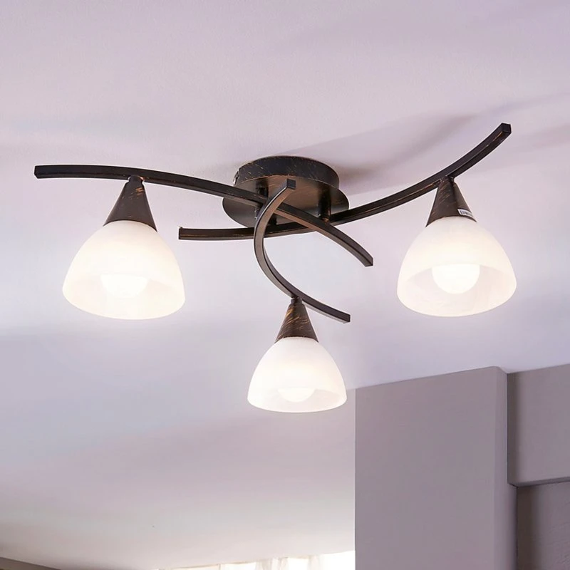 Lámpara de techo Lindby Della, Negro/Oro, 58 cm, 3 Luces E14