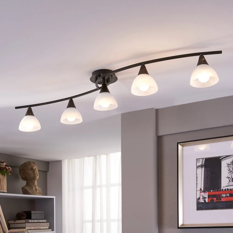 Lindby Lámpara de Techo Della, Negro y Dorado, 110 cm, 5 Luces E14