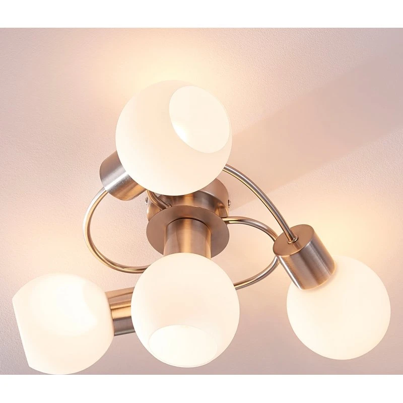 Plafón Lindby Ciala, 43 cm, 4 luces, Níquel y Cristal Opal