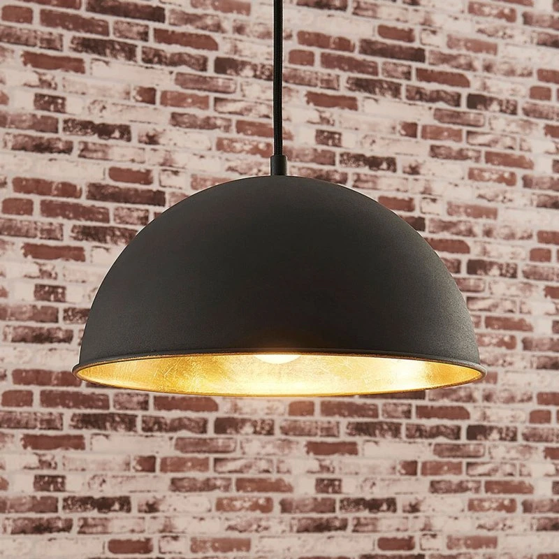 Lámpara colgante Lindby Leya Negro/Oro Ø 30 cm E27