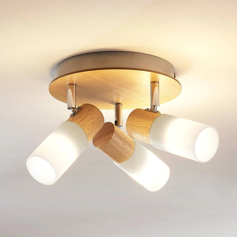 Lindby Christoph Lámpara de Techo de Madera con 3 Focos Giratorios