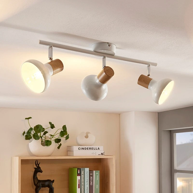 Lindby Fridolin Lámpara de Techo de 3 Luces, Blanco y Madera, 50cm