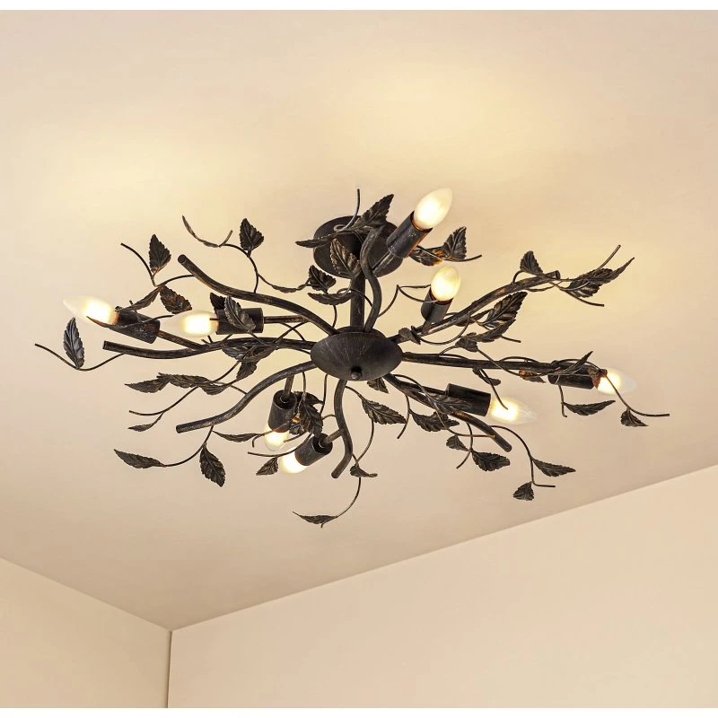 Lindby Plafón Yos de 8 luces, 85 cm, Negro y Dorado