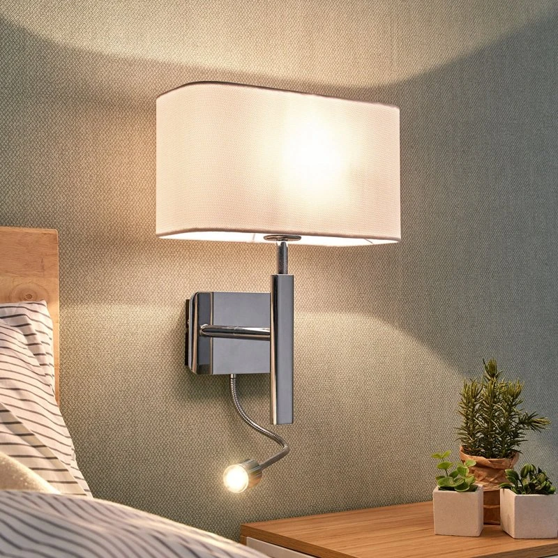Lucande Aplique de Pared Jettka Blanco/Cromo con Pantalla Textil