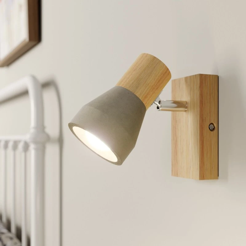 Lindby Filiz Aplique de Pared de Madera y Hormigón, 12 cm