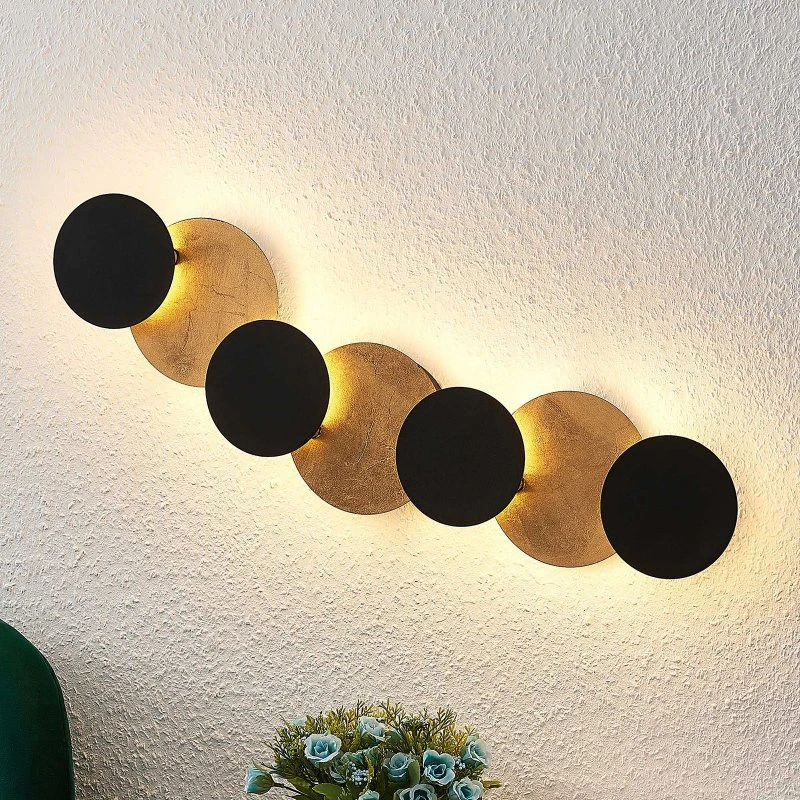 Lindby Aplique de Pared LED Grazyna, 72 cm, Negro y Dorado, Regulable