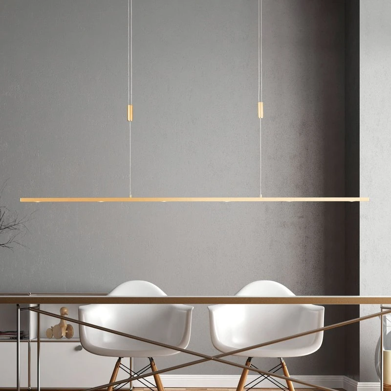 Lámpara colgante LED Quitani Tolu, 139 cm, Latón