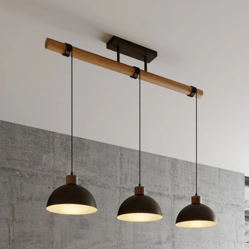 Lámpara Colgante Lindby Holgar Gris y Madera, 3 Luces, E27