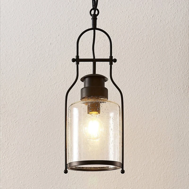 Lindby Lámpara Colgante Rozalie Vintage Negro y Cristal Transparente