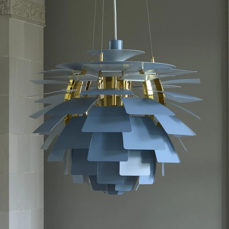 Louis Poulsen Lámpara colgante PH Artichoke azul y latón 48 cm