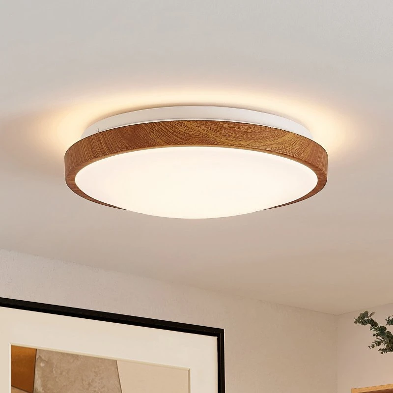 Plafón LED Lindby Mynte, Ø 30 cm, Aspecto Madera y Plástico
