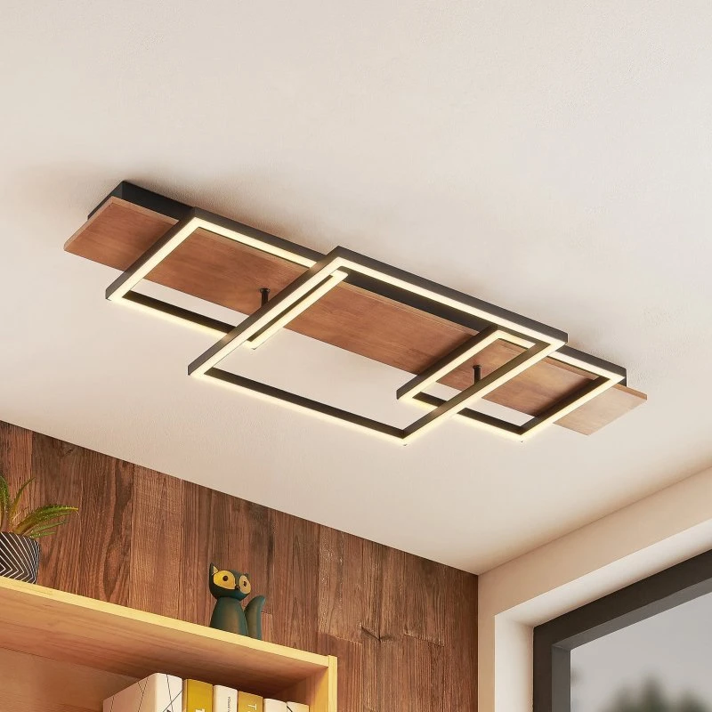 Lucande Plafón LED Chariska 95cm - Madera y Negro, CCT
