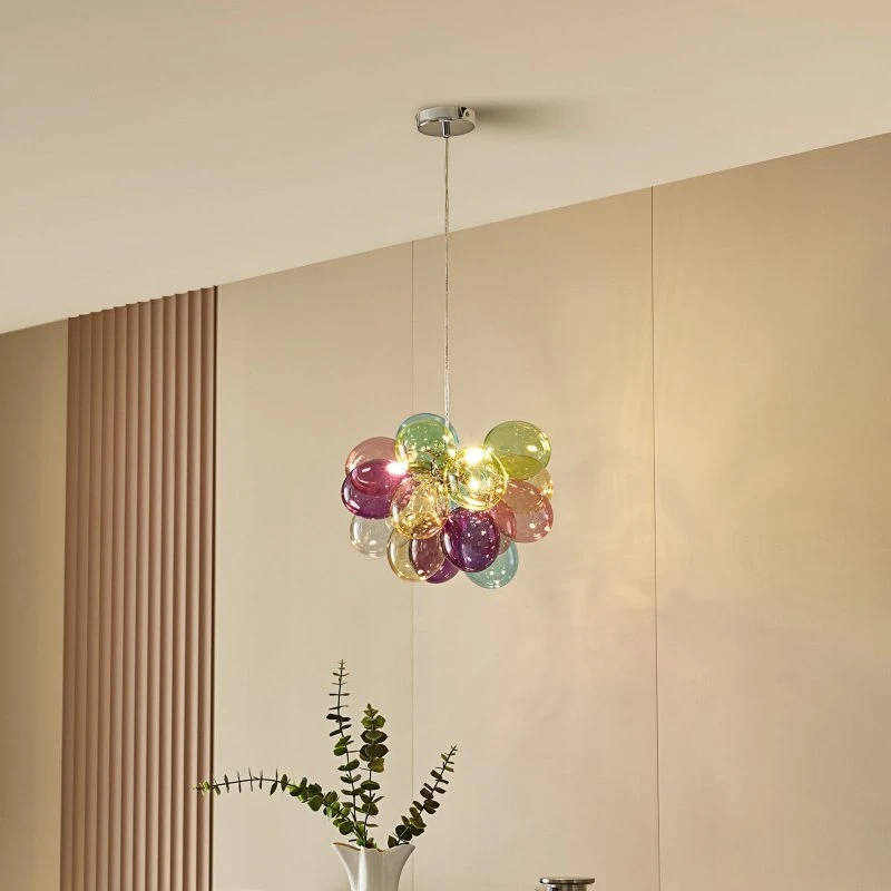 Lámpara colgante Lucande Diborah, Ø 40 cm, multicolor, cristal, G9
