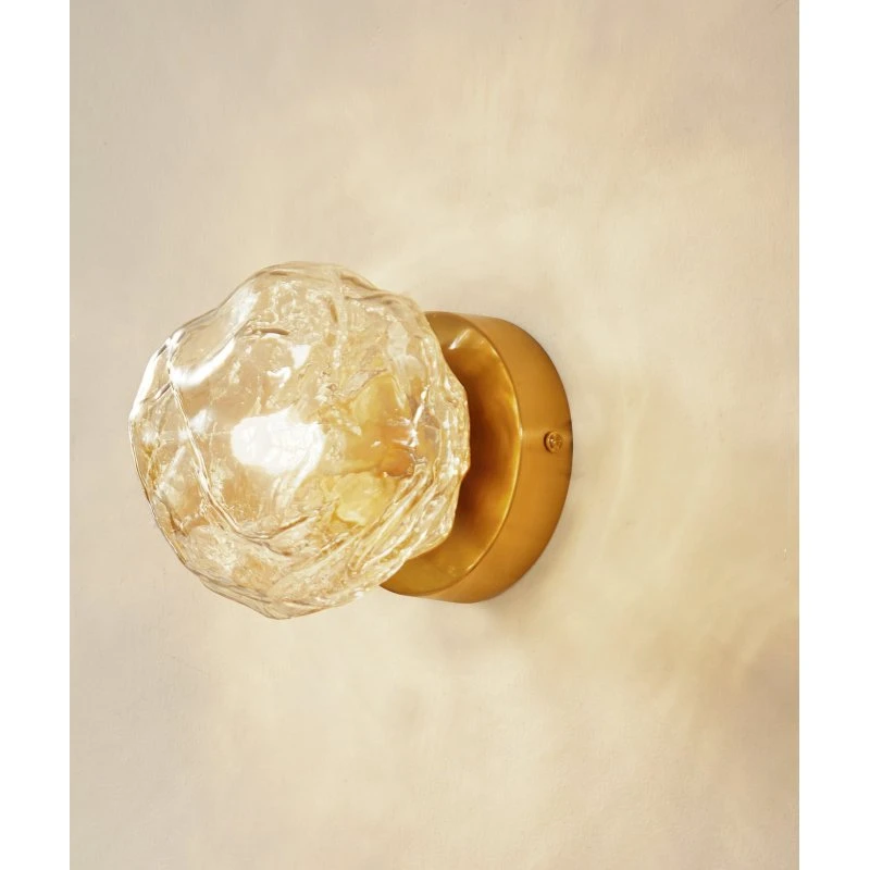 Lindby Piatra Aplique de Pared Ámbar y Latón, Cristal, Ø 16 cm