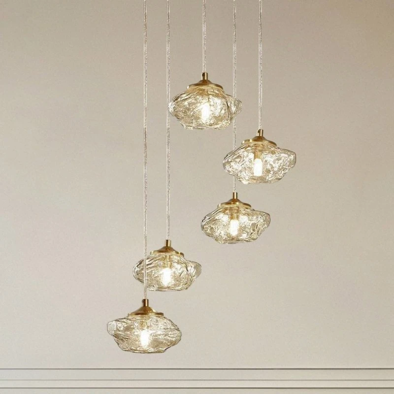 Lindby Piatra Lámpara Colgante de 5 Luces Ámbar y Latón
