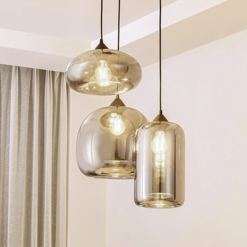 Lindby Lámpara colgante Marla, cristal gris humo, 50 cm