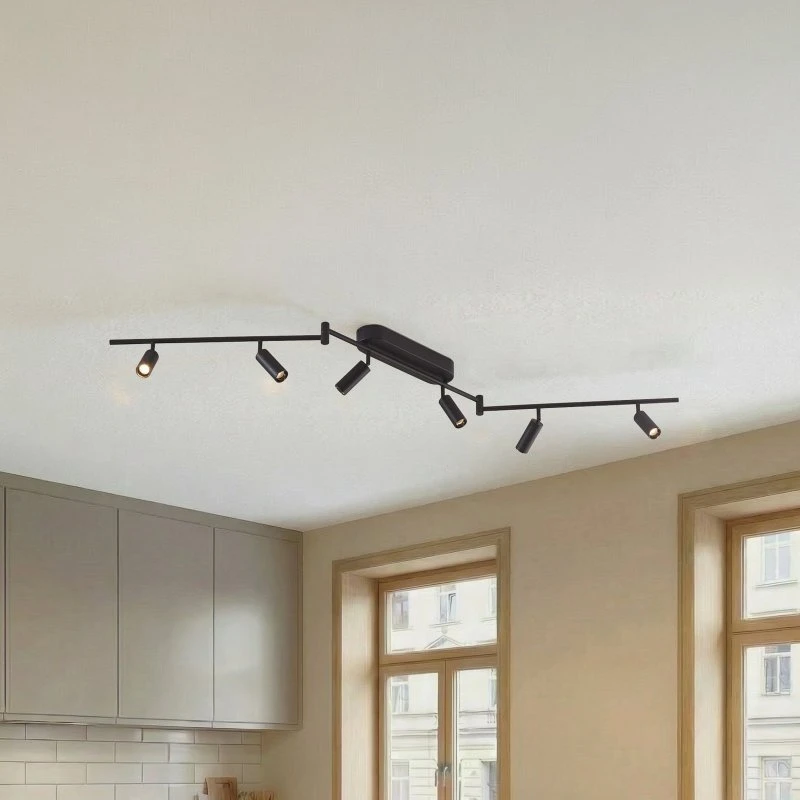 Lindby Plafón LED Eldrin Negro con 6 Focos Orientables