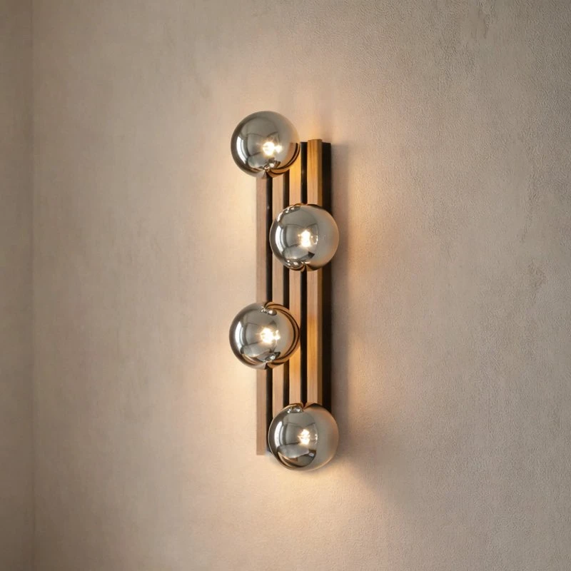 Lindby Woodora Aplique de Pared de Madera y Vidrio Gris Humo - 4 Luces