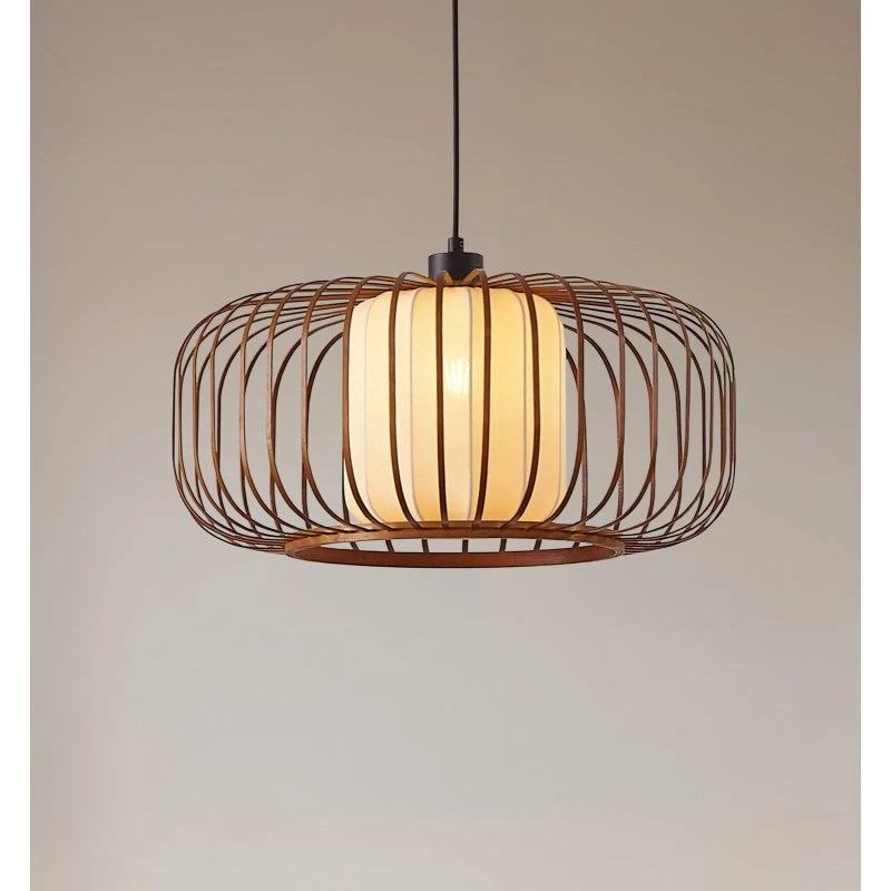Lindby Lámpara colgante Davella, Ø 50 cm, bambú y textil